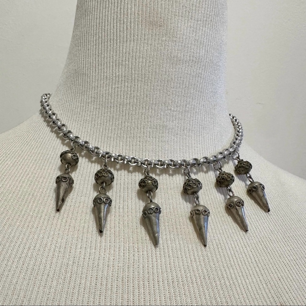 African Bead Museum Spike Choker Statement Necklace Tribal Priestess Rocker Chic